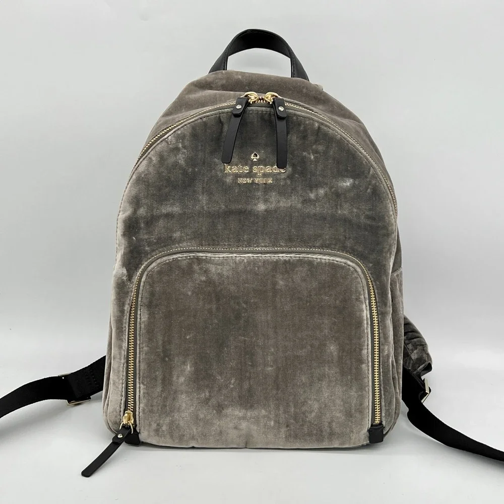 kate spade NEW YORK Watson Lane Velvet Hartley Backpack Big Smoke Gray $298 New